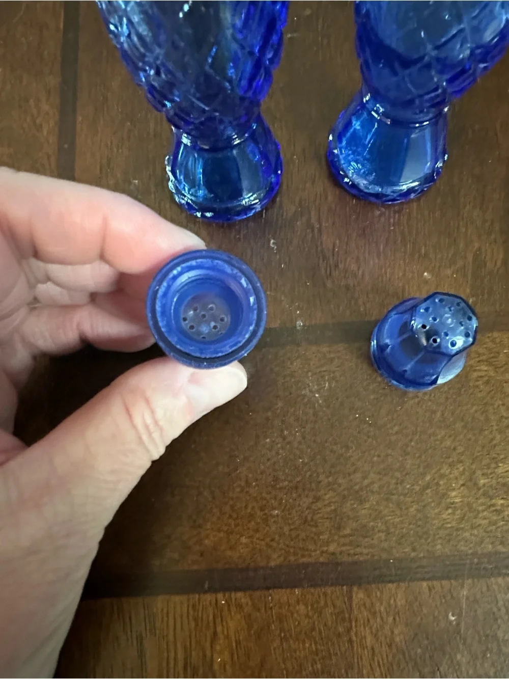 Vintage Avon Cobalt Blue Diamond-Texture Glass Shakers